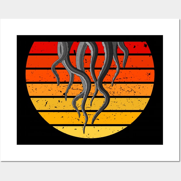 Cthulhu tentacle retro sunset Design Wall Art by NeverTry